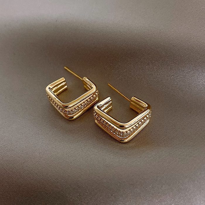 1 Pair Basic Vintage Style Classic Style Square Inlay Copper Zircon Ear Studs