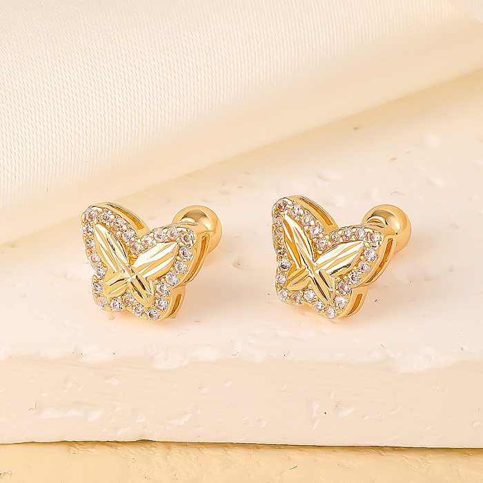 1 par elegante doce cisne flor borboleta chapeamento incrustação cobre zircão banhado a ouro orelha studs