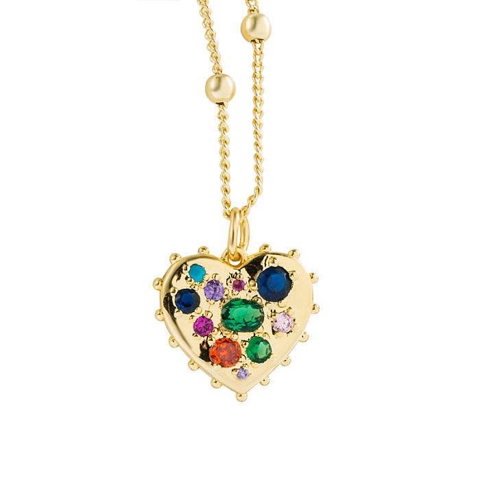 Fashion Moon Hand Of Fatima Heart Shape Copper Gold Plated Zircon Pendant Necklace 1 Piece