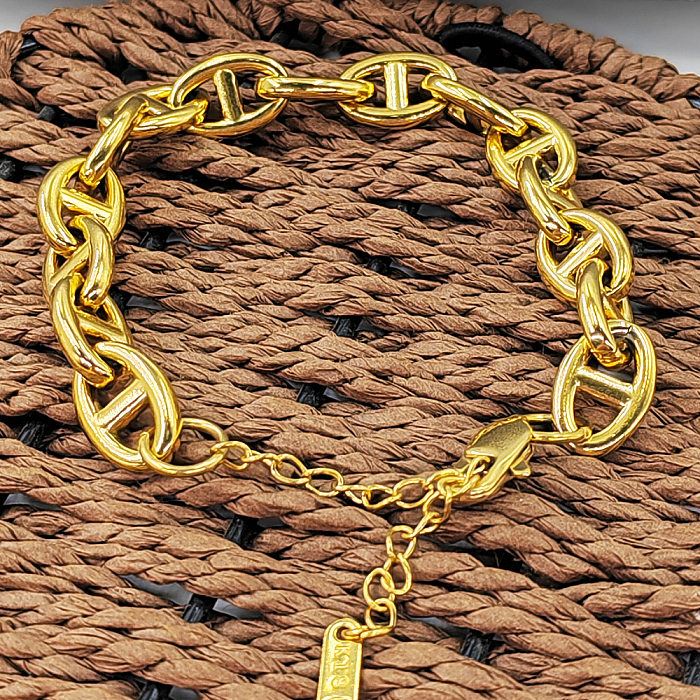 Hip-Hop Style Simple nez de cochon couleur unie en acier inoxydable placage Bracelets collier