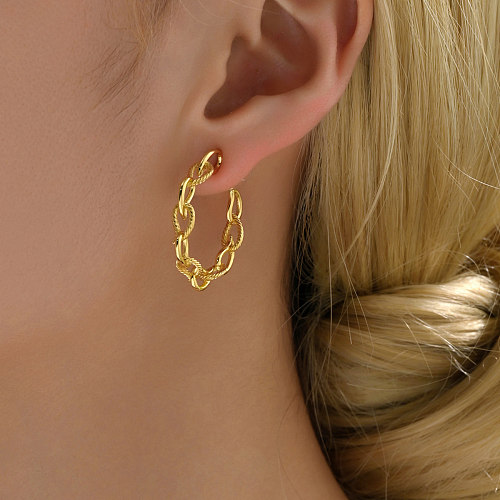 1 paire de boucles d'oreilles créoles en cuivre plaqué or 18 carats, Style rétro Simple, Style classique