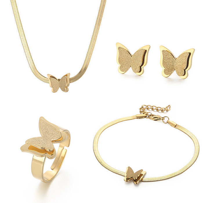Mode couleur unie papillon titane acier placage anneaux boucles d'oreilles collier