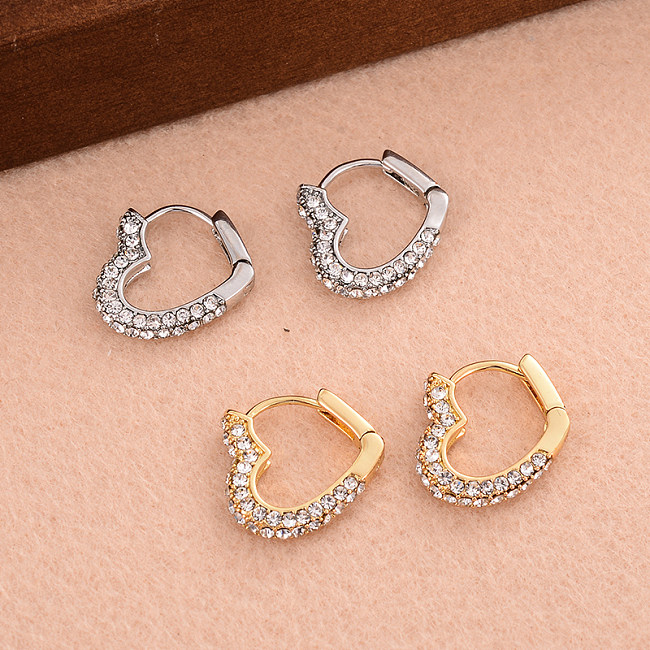 1 paire de boucles d'oreilles plaquées or 14 carats, Style IG, doux et Simple, en forme de cœur, incrustation de cuivre et de Zircon