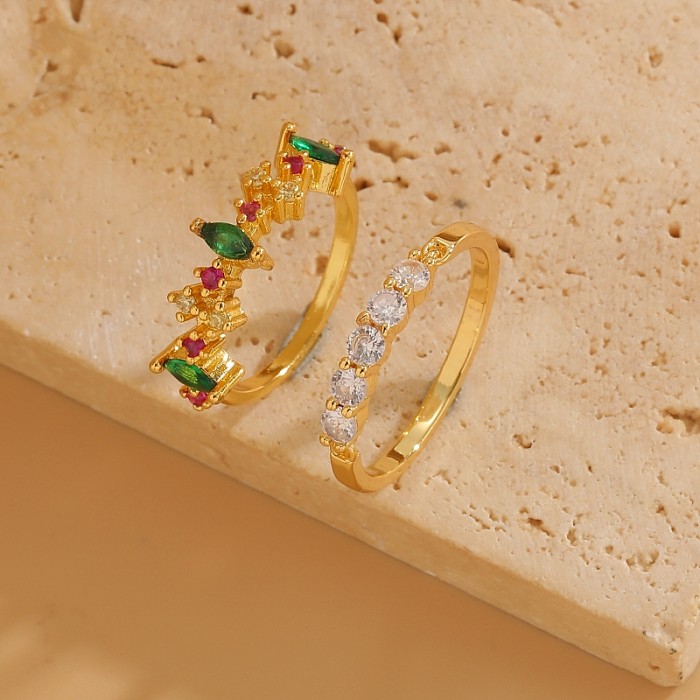 Elegante Ringe mit Wassertropfen-Verkupferung und Inlay aus Zirkon mit 14-Karat-Vergoldung