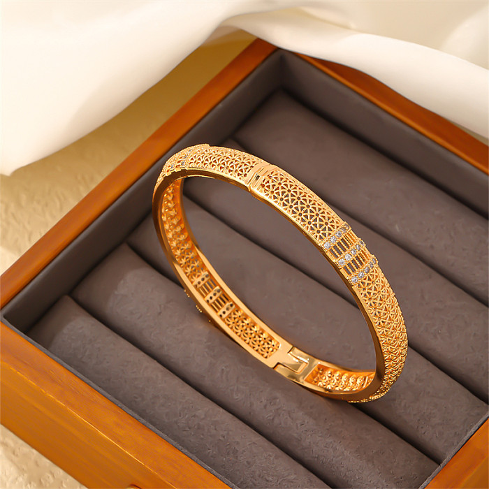 Casual Elegant Vintage Style Geometric Round Copper Plating Inlay Zircon Gold Plated Rings Bracelets