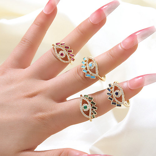 Vintage Style Devil'S Eye Copper Open Ring Plating Inlay Zircon Copper Rings