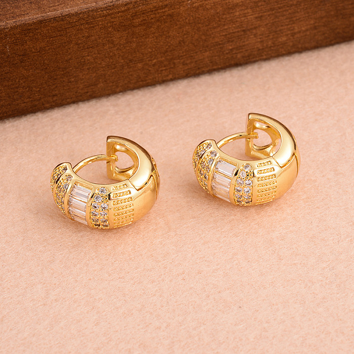 1 Pair Vintage Style Round Plating Inlay Copper Zircon 18K Gold Plated Ear Studs
