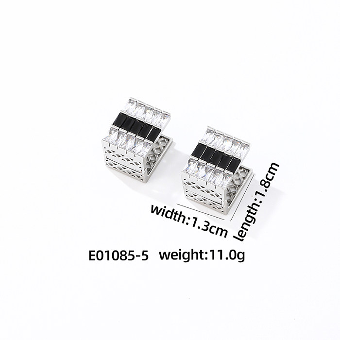 1 par de pendientes de circonita de cobre con incrustaciones cuadradas brillantes y dulces informales