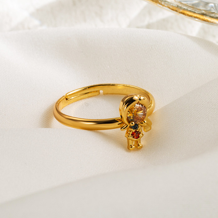 Anéis abertos folheados a ouro irregulares bonitos do zircão 14K do cobre doce bonito da sereia