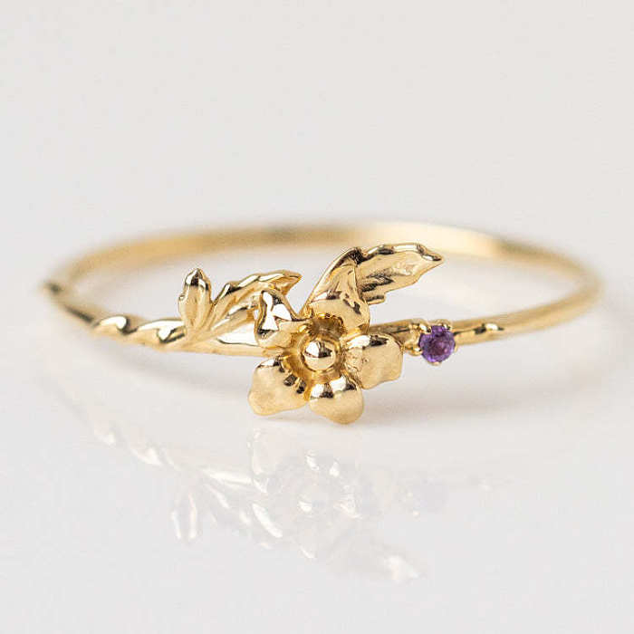 Elegante glam estilo clássico flor chapeamento de cobre incrustação de pedra de aniversário anéis banhados a ouro