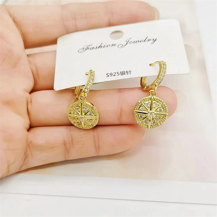 1 Pair Basic Classic Style Tree Dolphin Flower Inlay Copper Zircon Drop Earrings