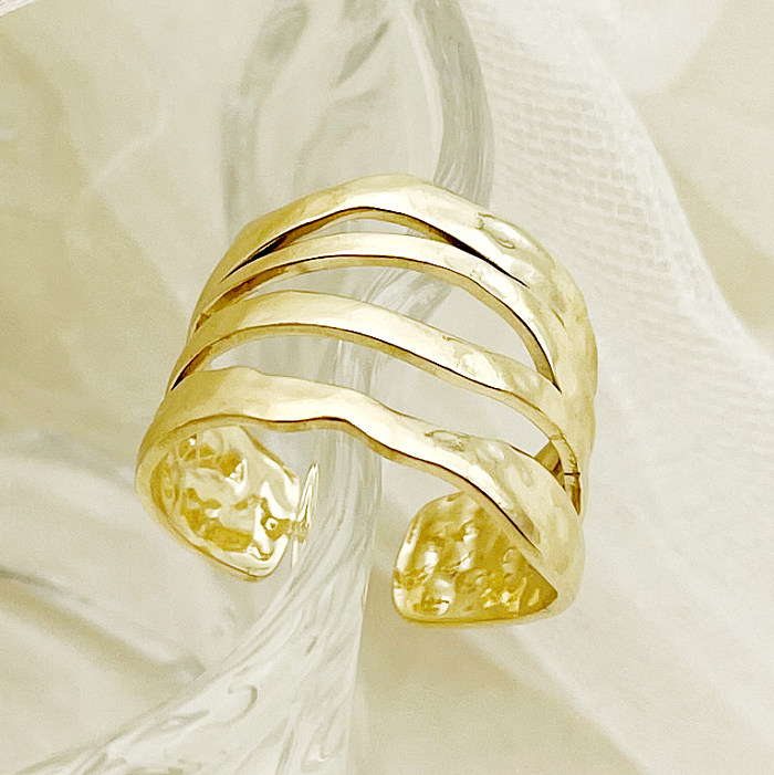 Casual Modern Style Solid Color Stainless Steel Metal Layered Plating Hollow Out Gold Plated Rings