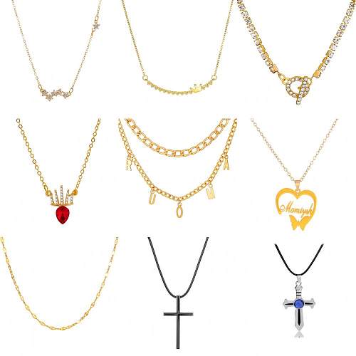 Mode Kreuz Herz Form Krone Verkupferung Künstliche Strass Zirkon Halskette