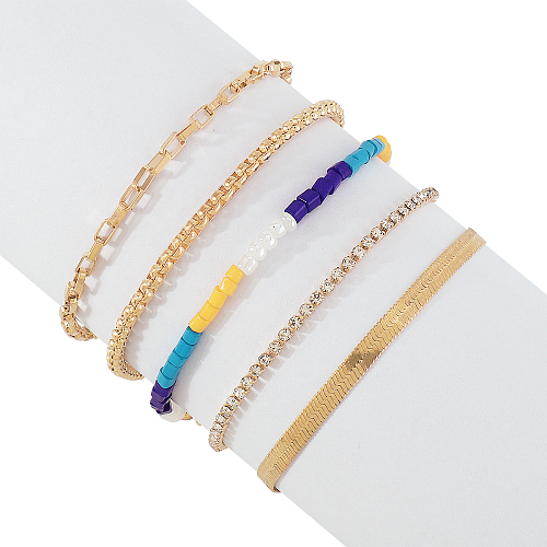 Bracelets ajourés en cuivre et fer, perles de rocaille de couleur unie, Style Simple