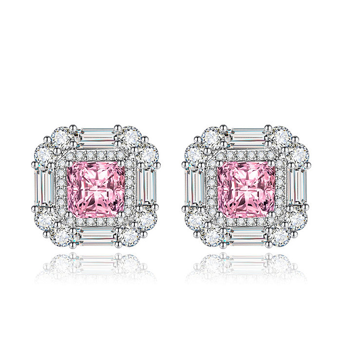 Fashion Colorful Geometric Square Copper Ear Studs