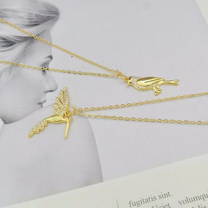 Elegant Bird Copper Plating Inlay Zircon Pendant Necklace