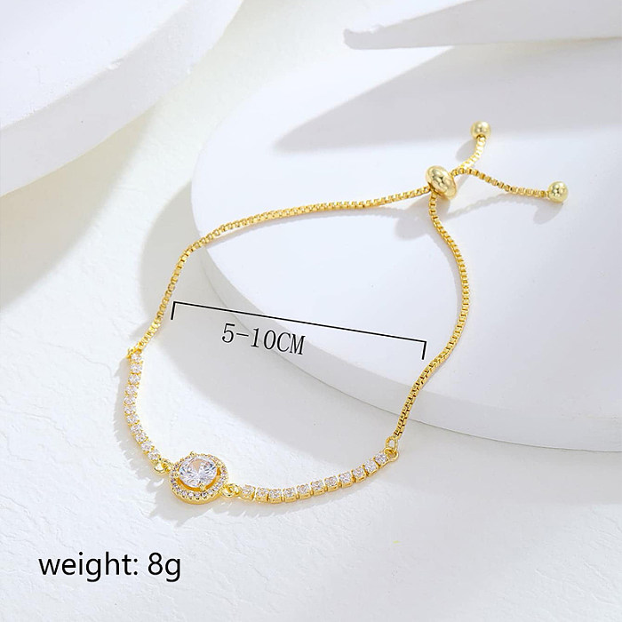 Simple Style Square Copper Plating Inlay Zircon 14K Gold Plated Bracelets