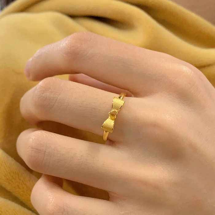 Simple Style Bow Knot Brass Plating Gold Plated Open Rings