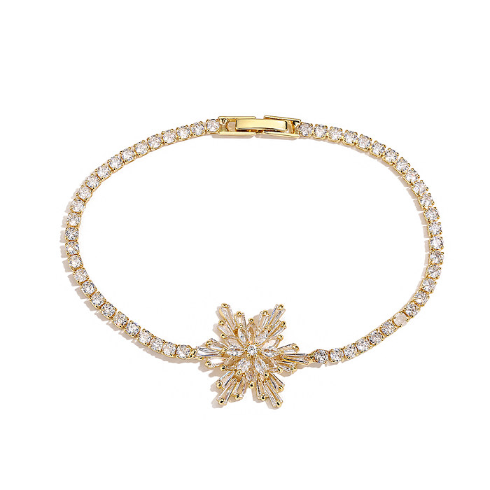 Shiny Leaf Snowflake Copper Plating Inlay Zircon 18K Gold Plated Bracelets