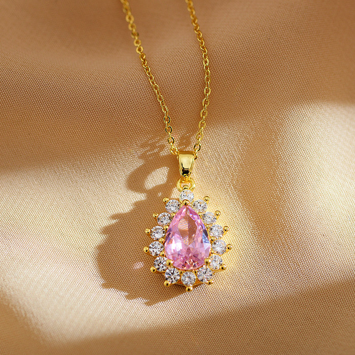 Elegant Sweet Water Droplets Heart Shape Copper Inlay Zircon Earrings Necklace