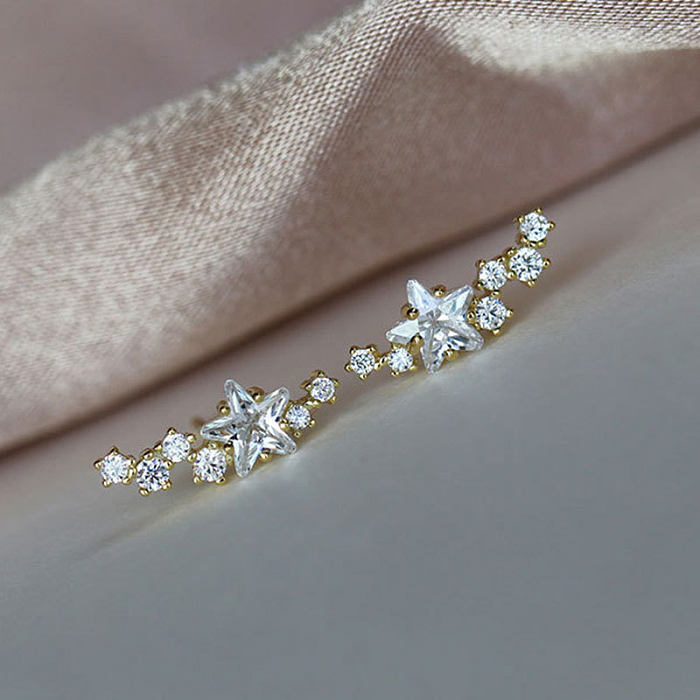 1 Pair Simple Style Star Copper Inlay Zircon Gold Plated Ear Studs