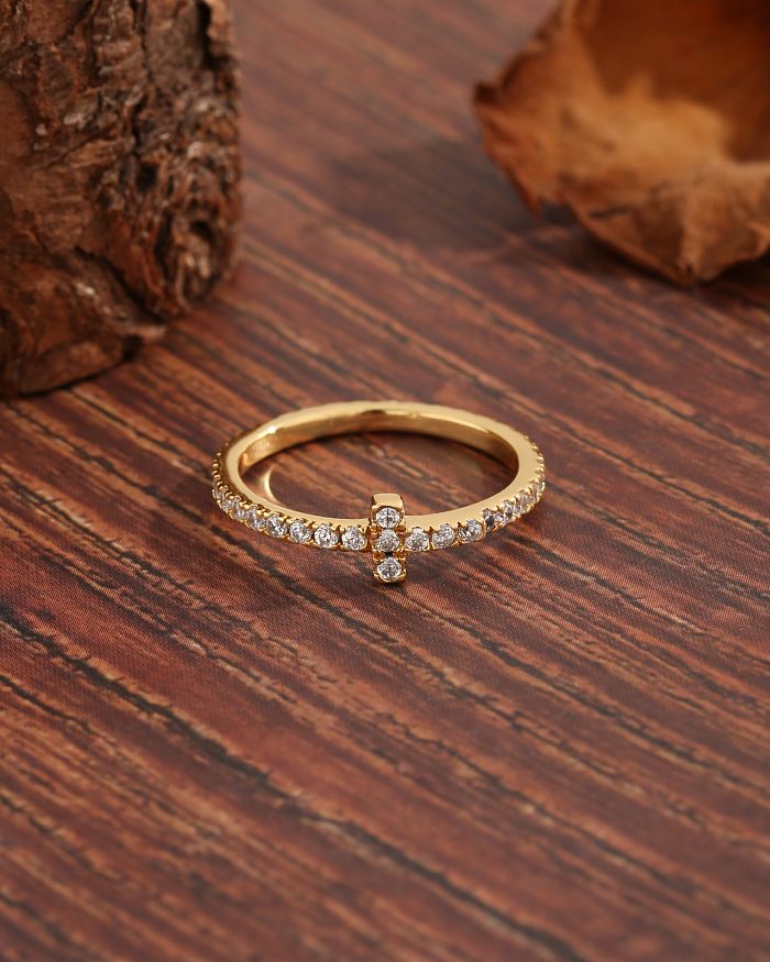 Basic Simple Style Cross Letter Copper Plating Inlay Zircon 18K Gold Plated Open Rings