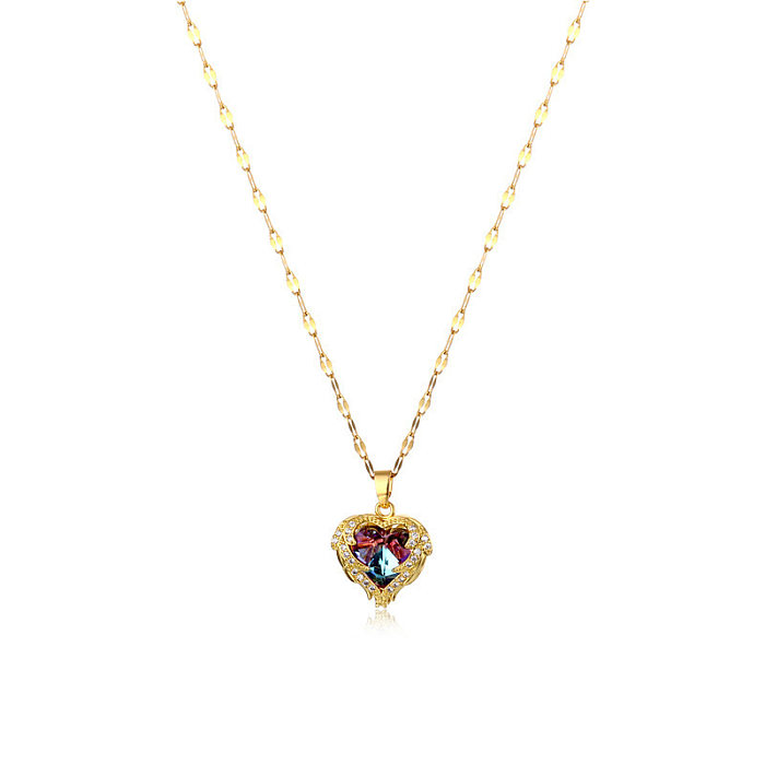 Fashion Heart Shape Titanium Steel Copper Plating Inlay Artificial Diamond Pendant Necklace 1 Piece