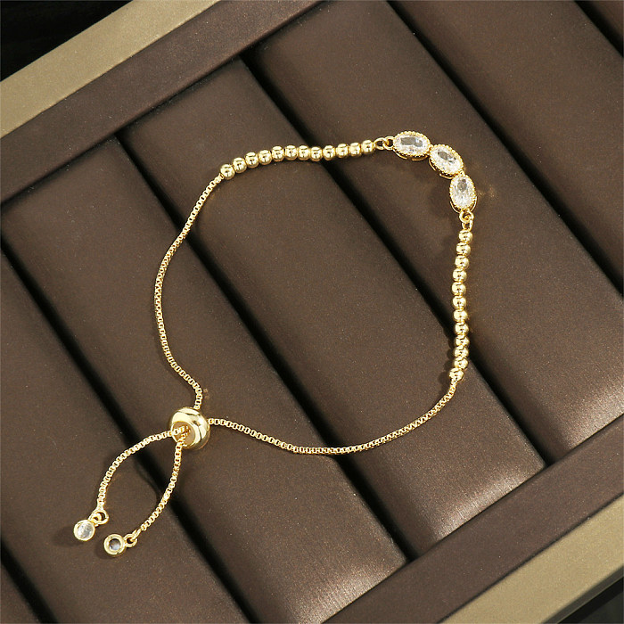 Streetwear Shiny Oval Copper Plating Inlay Zircon 18K Gold Plated Bracelets