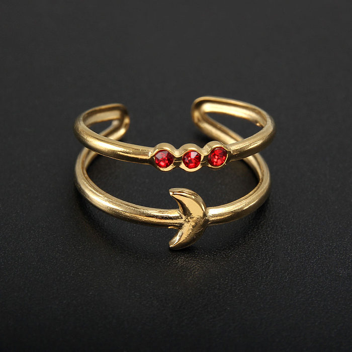 Estilo simples cor sólida chapeamento de aço inoxidável embutimento pedra natural anéis abertos banhados a ouro