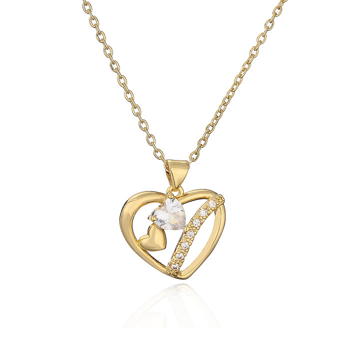 Aogu European And American Entry Lux Copper Plated Real Gold Inlaid Zircon Hollow Heart Pendant Necklace Female Design Sense Minority All-Match Necklace