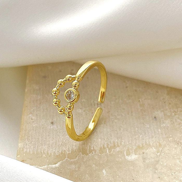 Moda simples anel em forma de coração estrela lua coroa geométrica dedo indicador aberto strass anel de cobre