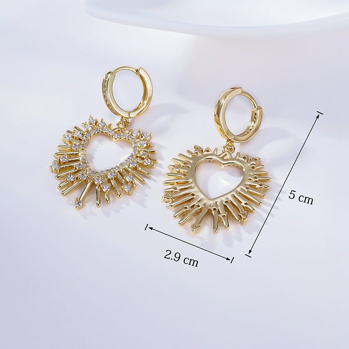 Fashion Gold-plated Heart-shaped Zircon Copper Earrings