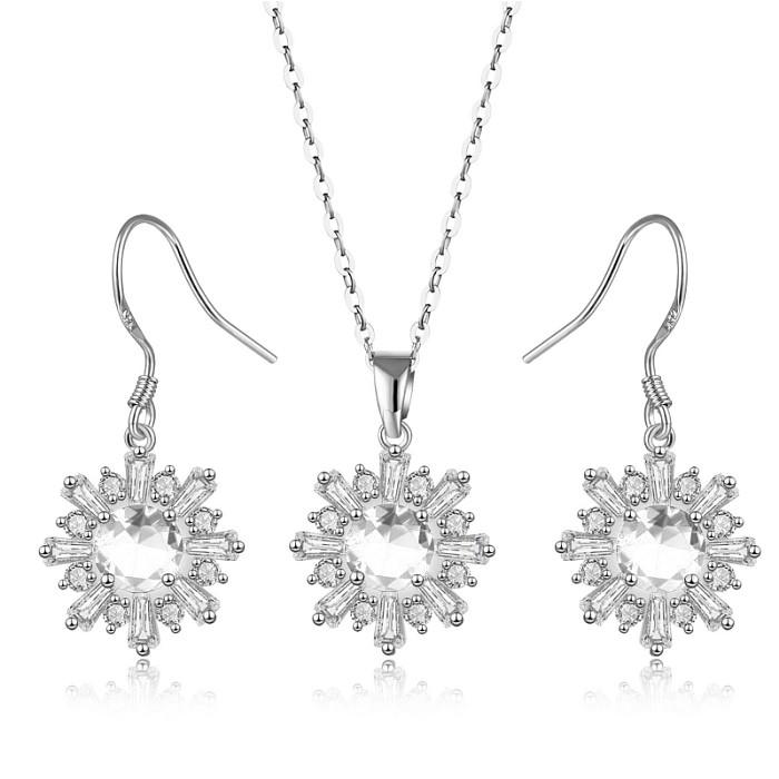 Elegant Lady Simple Style Snowflake Copper Plating Inlay Flakes Zircon Earrings Necklace