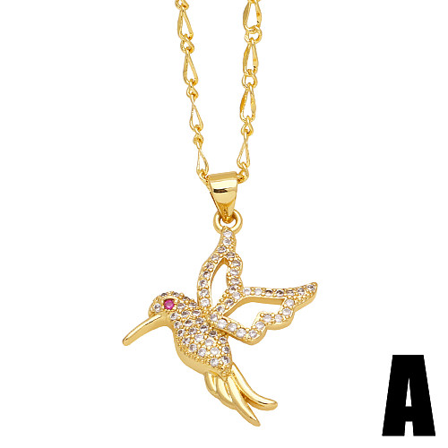 Fashion Simple Style Bird Copper 18K Gold Plated Zircon Necklace In Bulk