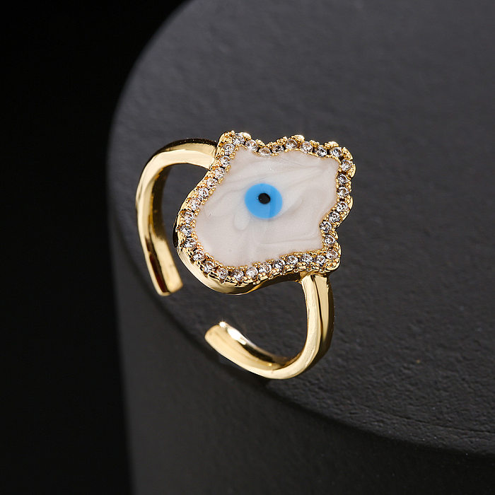 Fashion 18K Gold Drip Oil Zircon Devil's Eye Geometric Copper Open Ring Female
