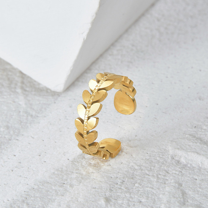 Shiny Leaf Stainless Steel Plating Titanium Steel 18K Gold Plated Open Rings