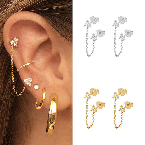 Women'S Fashion Flower Copper Zircon Ear Studs Inlay Copper Earrings