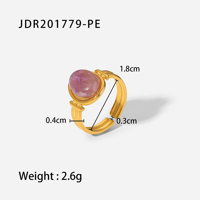 Moda à prova d'água em aço inoxidável 18K ouro oval verde/roxo pedra semipreciosa anel aberto