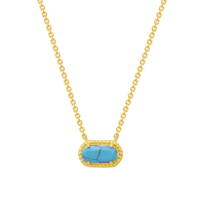Retro Oval Copper Plating Inlay Natural Stone Opal Zircon Gold Plated Pendant Necklace