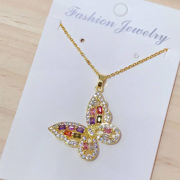 Hip-hop mode cuivre couleur Zircon papillon pendentif collier femme