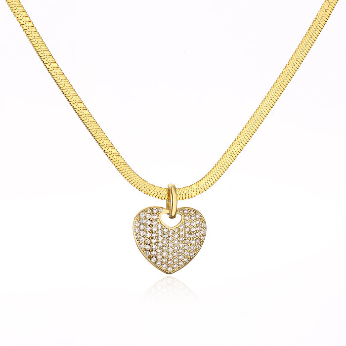 1 قطعة 1 زوج أسلوب بسيط شكل قلب النحاس البطانة الزركون مجموعة مجوهرات نسائية