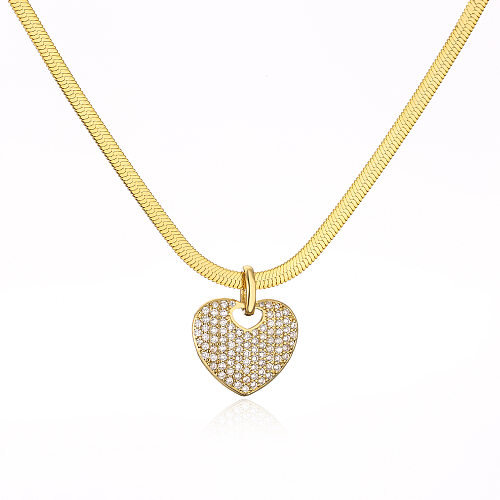 1 Piece 1 Pair Simple Style Heart Shape Copper Inlay Zircon Women'S Jewelry Set