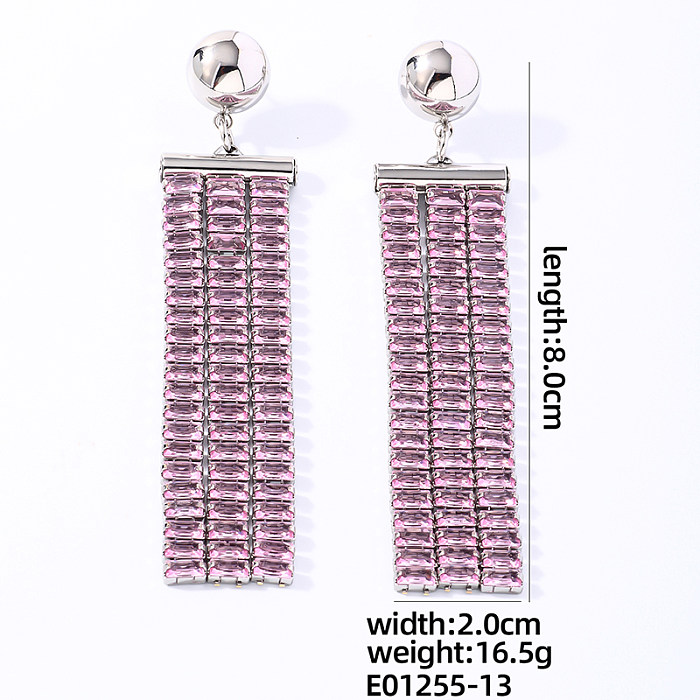 1 par de pendientes colgantes chapados en oro blanco con incrustaciones rectangulares redondas brillantes y brillantes