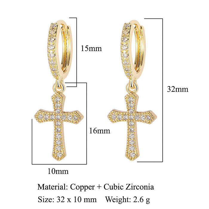 1 Pair Simple Style Moon Heart Shape Inlay Copper Zircon Drop Earrings