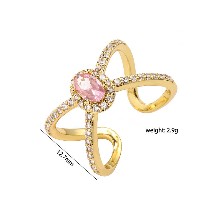 Simple Style Bow Knot Copper Inlay Zircon Open Rings