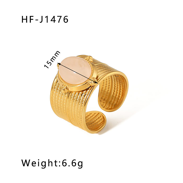 Streetwear Round Oval Stainless Steel Inlay Natural Stone Open Rings