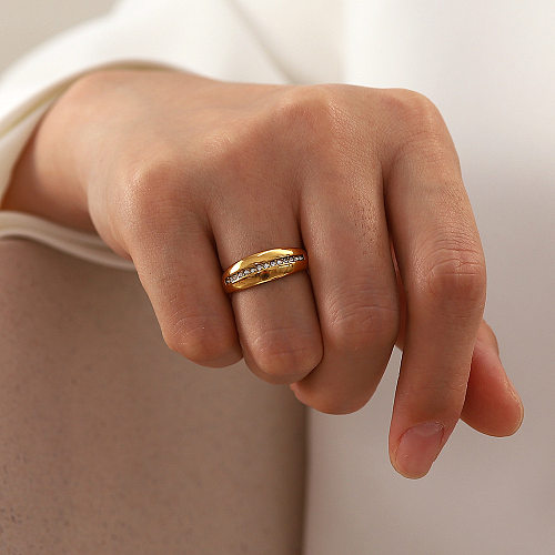Anéis de zircão banhados a ouro de aço inoxidável geométrico de estilo simples