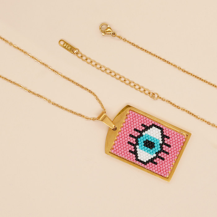Retro Artistic Cross Devil'S Eye Heart Shape Glass Copper Beaded Braid Necklace