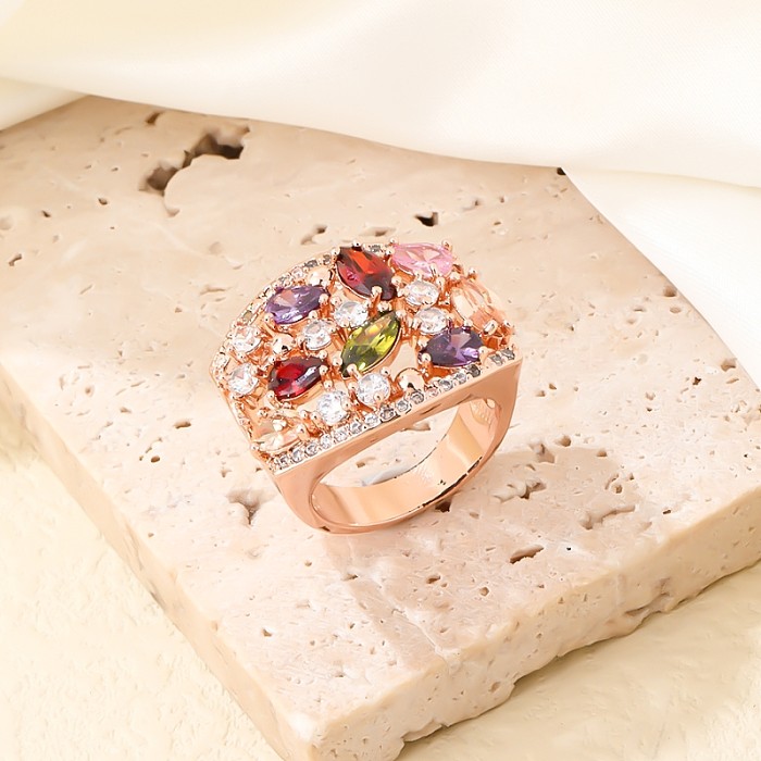 Gotas de água estilo vintage chapeamento de cobre incrustado zircão anéis banhados a ouro rosa