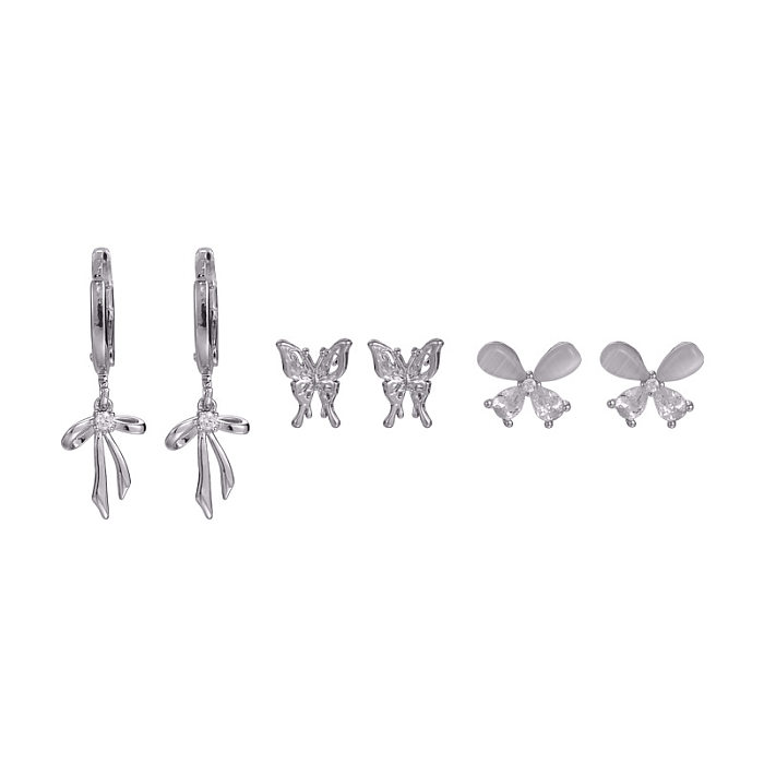 1 Set Fashion Butterfly Bow Knot Copper Plating Inlay Opal Zircon Drop Earrings Ear Studs